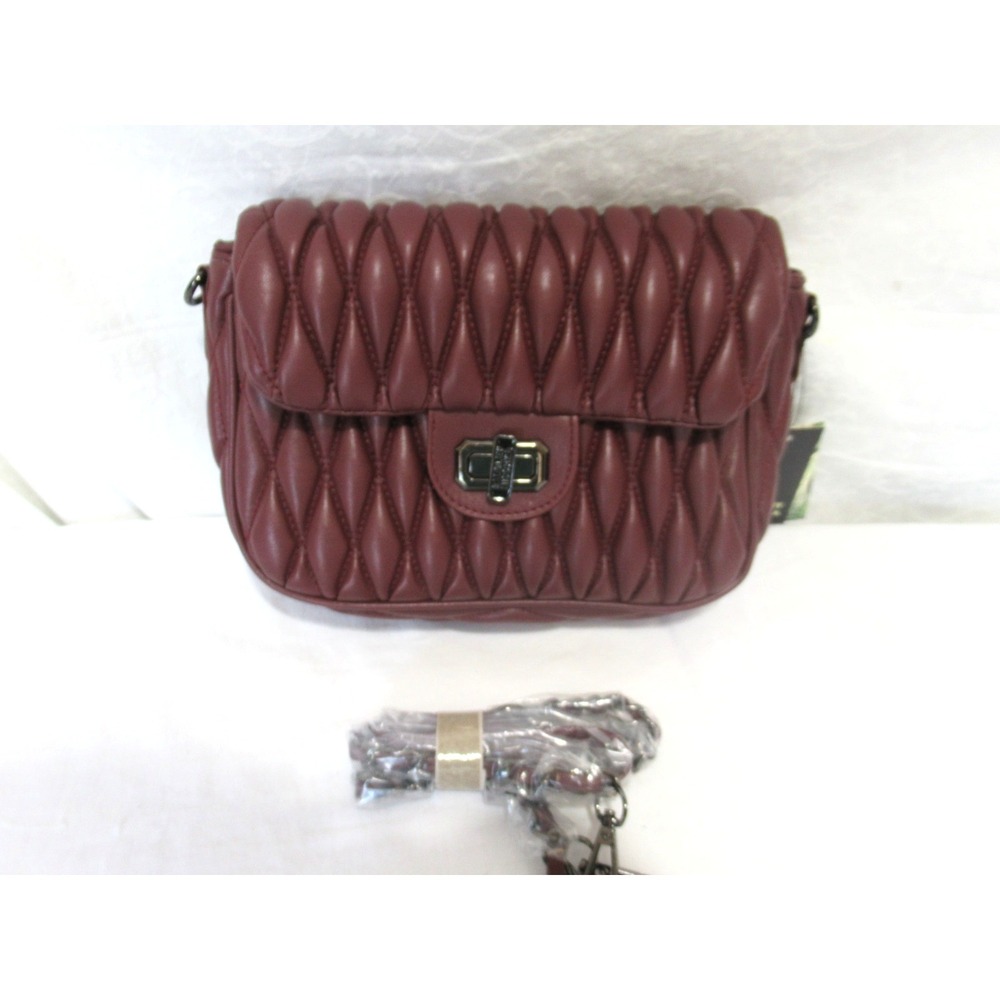 Badgley Mischka Burgundy Mini Quilted Handbag Brand New 10" X 7" X 3"